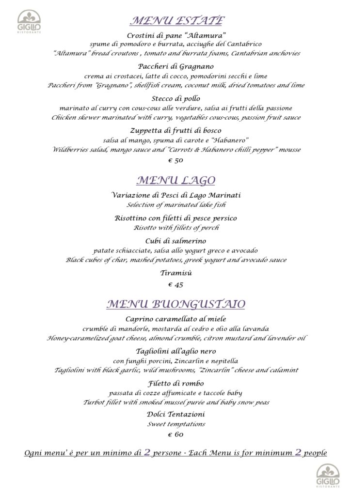 Menu Degustazione Lenno Estate 2025